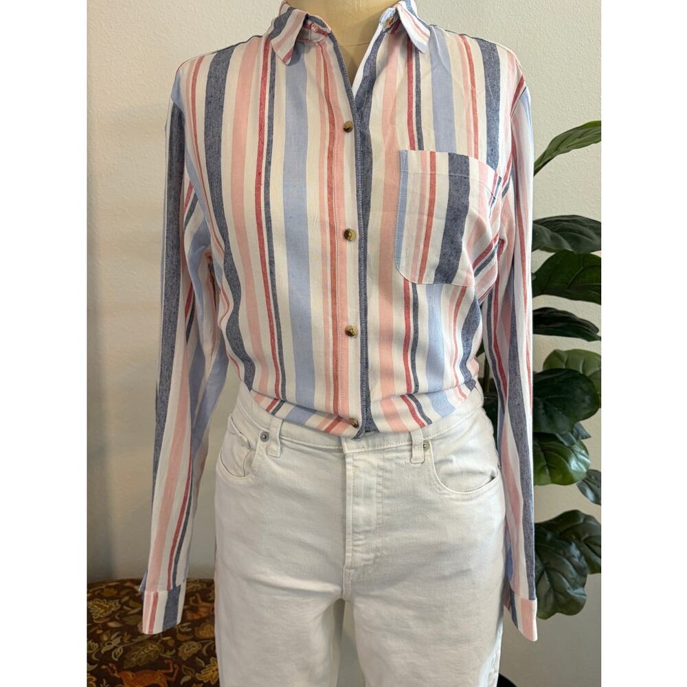 Maeve Anthropologie Women’s Small Striped Linen Blend Button Down Shirt